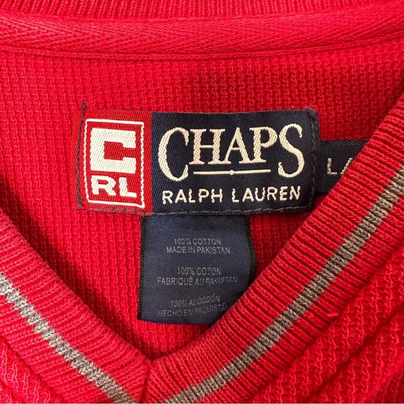 Vintage Chaps Ralph Lauren V Neck Sweater Men Size Large Heavyweight 100% Cotton - Picture 7 of 10